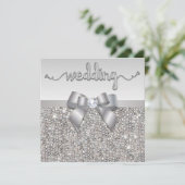 Invitation Séquins Argent Faux Bow Coeurs Mariages Typographi (Debout devant)