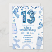 Invitation Sequins Blue Bow 13 aesthetic teenager birthday (Devant)
