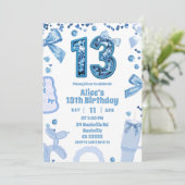 Invitation Sequins Blue Bow 13 aesthetic teenager birthday (Debout devant)