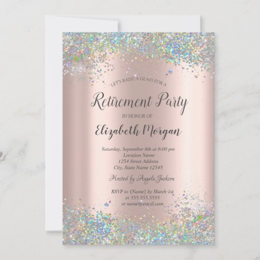 Invitation Sequins Bordure Rose Gold Retraite (Devant)