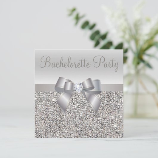 Invitation Séquins d'argent, Bow & Diamond Bachelorette Party (Debout devant)
