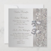 Invitation Séquins d'argent, Bow & Diamond Mariage Réception (Dos)
