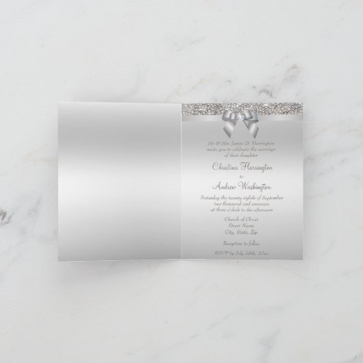 Invitation Séquins d'argent, Bow & Diamond Wedding Invite (Intérieur)