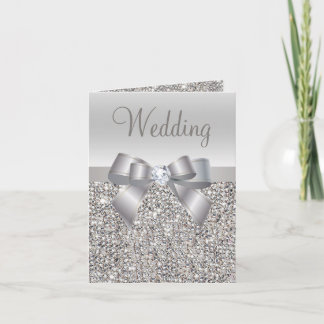 Invitation Séquins d'argent, Bow & Diamond Wedding Invite