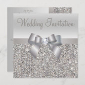 Invitation Séquins d'argent, Bow & Diamond Wedding Invite (Devant / Derrière)