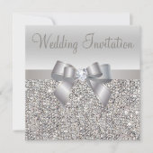 Invitation Séquins d'argent, Bow & Diamond Wedding Invite (Devant)