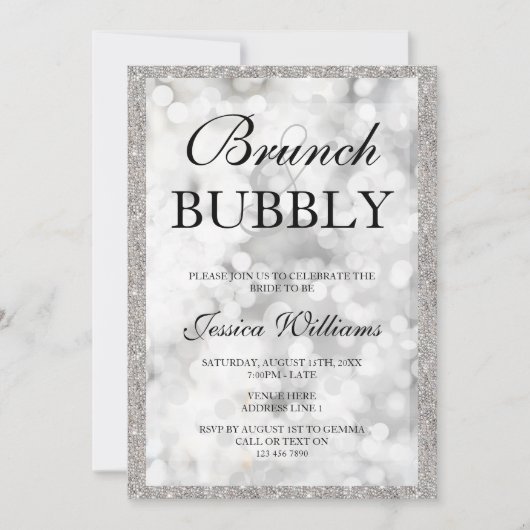 Invitation Séquins d'argent Brunch & Fête des mariées de bull (Devant)