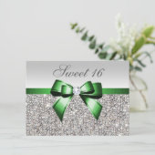 Invitation Séquins d'argent Faux Emerald Bow Diamond Sweet 16 (Debout devant)