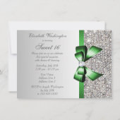 Invitation Séquins d'argent Faux Emerald Bow Diamond Sweet 16 (Dos)