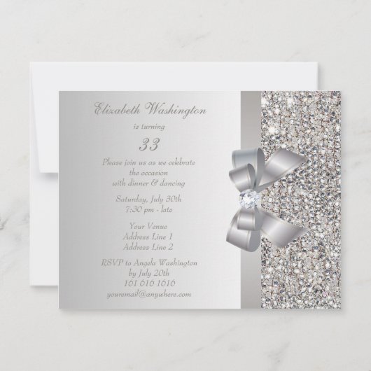 Invitation Séquins d'argent imprimé, Bow & Diamond Anniversai (Dos)