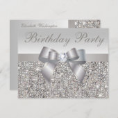 Invitation Séquins d'argent imprimé, Bow & Diamond Anniversai (Devant / Derrière)