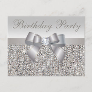 Invitation Séquins d'argent imprimé, Bow & Diamond Anniversai