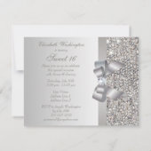 Invitation Séquins d'argent imprimé, Bow & Diamond Sweet 16 (Dos)