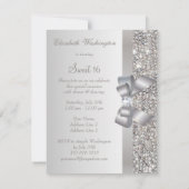 Invitation Séquins d'argent imprimé, Bow & Diamond Sweet 16 (Dos)