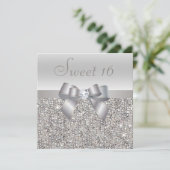 Invitation Séquins d'argent imprimé, Bow & Diamond Sweet 16 (Debout devant)