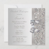 Invitation Séquins d'argent imprimé, Bow & Diamond Sweet 16 (Dos)