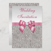 Invitation Séquins d'argent imprimés et Mariage de roses de b (Devant / Derrière)