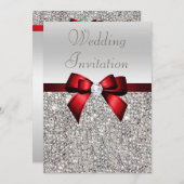 Invitation Séquins d'argent Royal Red Bow et Mariage de diama (Devant / Derrière)