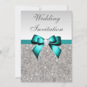 Invitation Séquins d'argent Vibrant Turquoise Mariage de bow  (Devant)