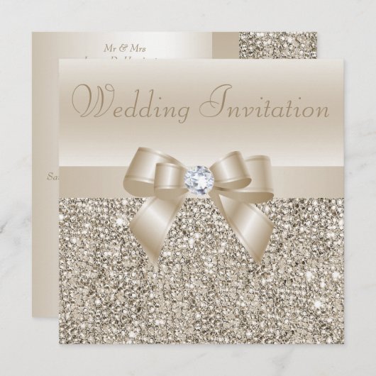 Invitation Séquins de Champagne, Mariage de Bow & Diamant (Devant / Derrière)
