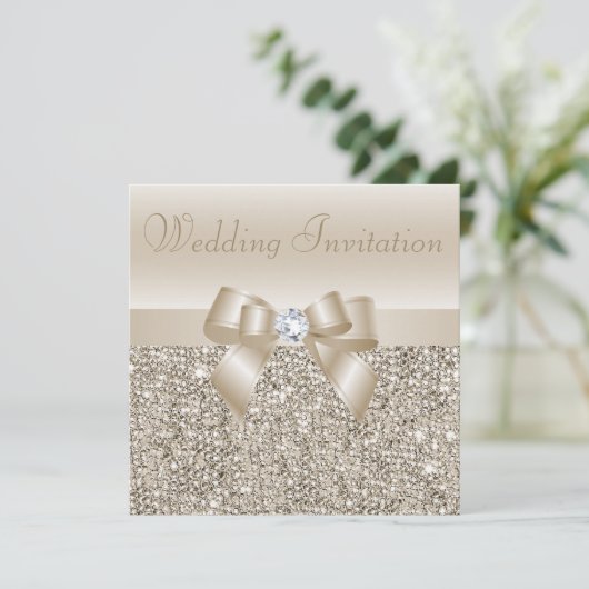 Invitation Séquins de Champagne, Mariage de Bow & Diamant (Debout devant)