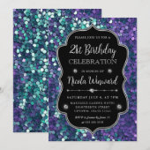 Invitation Séquins de sirène violet et bleu Frame Anniversair (Devant / Derrière)