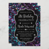 Invitation Séquins de sirène violet et bleu Frame Anniversair (Devant / Derrière)