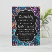 Invitation Séquins de sirène violet et bleu Frame Anniversair (Debout devant)