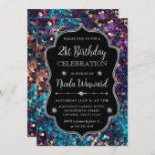 Invitation Séquins de sirène violet et bleu Frame Anniversair (Devant / Derrière)