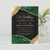 Invitation Séquins d'hiver vert et or 21e anniversaire (Debout devant)