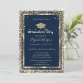 Invitation Séquins Diamants Gold Grad Casquette Blue Graduati (Debout devant)