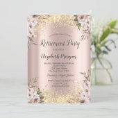 Invitation Séquins d'or Bordure Fleurs Boho Retraite (Debout devant)