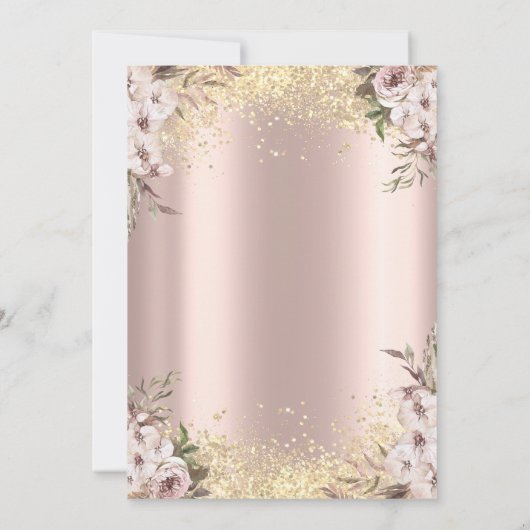 Invitation Séquins d'or Bordure Fleurs Boho Retraite (Dos)