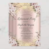 Invitation Séquins d'or Bordure Fleurs Boho Retraite (Devant / Derrière)