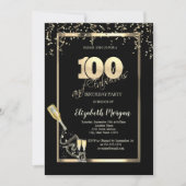 Invitation Séquins d'or, Bouteille de verre de vin 100e anniv (Devant)