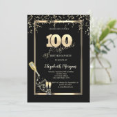 Invitation Séquins d'or, Bouteille de verre de vin 100e anniv (Debout devant)