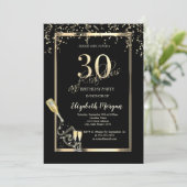 Invitation Séquins d'or, Bouteille de verre de vin 30e annive (Debout devant)