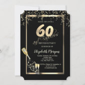Invitation Séquins d'or, Bouteille de verre de vin 60e annive (Devant)