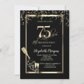 Invitation Séquins d'or, Bouteille de verre de vin 75e annive (Devant)