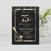 Invitation Séquins d'or, Bouteille de verre de vin 75e annive (Debout devant)