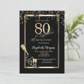 Invitation Séquins d'or, Bouteille de verre de vin 80e annive (Debout devant)