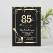 Invitation Séquins d'or, Bouteille de verre de vin 85e annive (Debout devant)