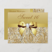 Invitation Séquins d'or, Bow & Diamond Sweet 16 (Devant / Derrière)