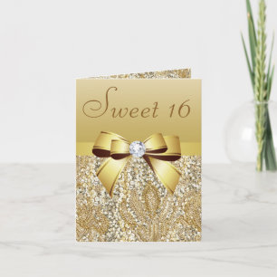 Invitation Séquins d'or, Bow & Diamond Sweet 16