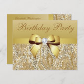 Invitation Séquins d'or, fête d'anniversaire de Bow & Diamond (Devant / Derrière)