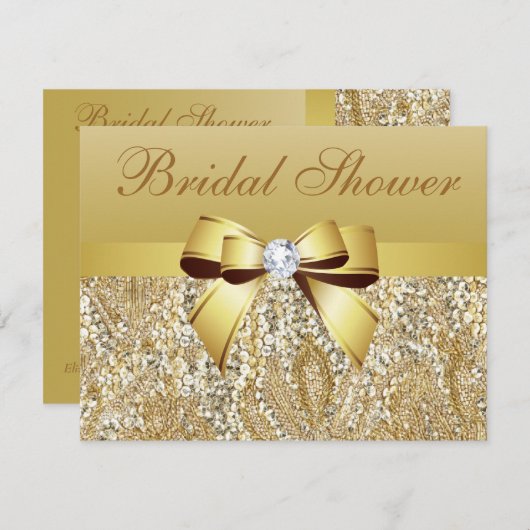 Invitation Séquins d'or, Fête de l'mariée de Bow & Diamond (Devant / Derrière)