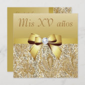 Invitation Séquins d'or, Quincennera de Bow & Diamond (Devant / Derrière)