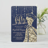Invitation Séquins d'or robe bleu marine 50e fête d'anniversa (Debout devant)