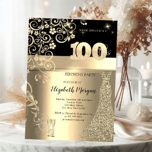 Invitation Séquins d'or Robe Fleurs de verre 100e anniversair