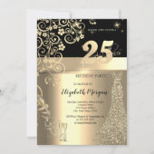 Invitation Séquins d'or Robe Fleurs de verre 25e anniversaire (Devant)